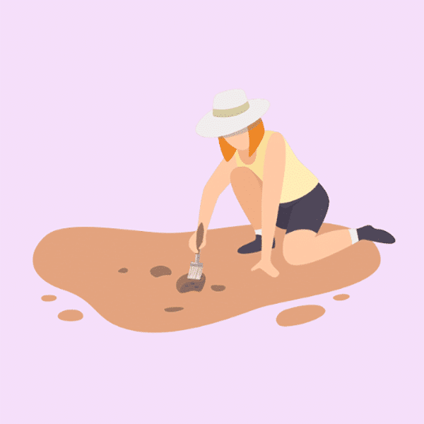 Illustration of Female Archaeologist Digging
