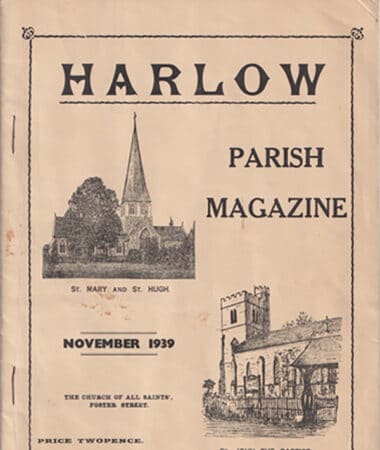 A photograph of the cover of Harlow Parish Magazine from 1939 from the Parish Gallery at the Harlow museum