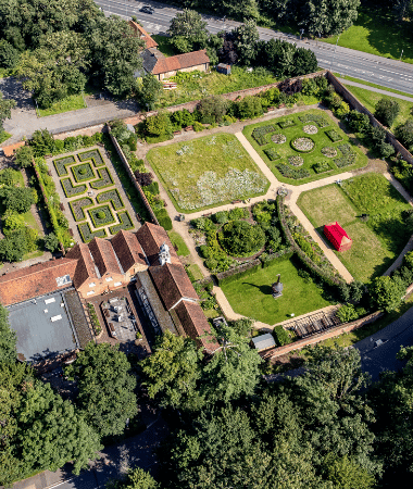 Drone image of Harlow Museum and Walled Gardens